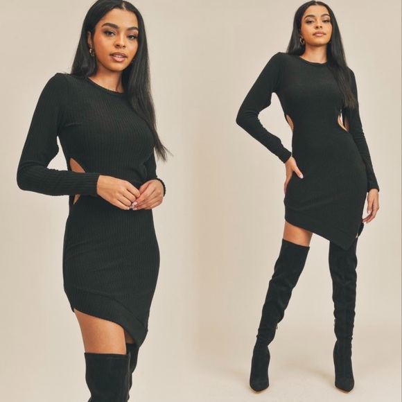 Black knit ribbed sweater dress - Picture 4 of 10